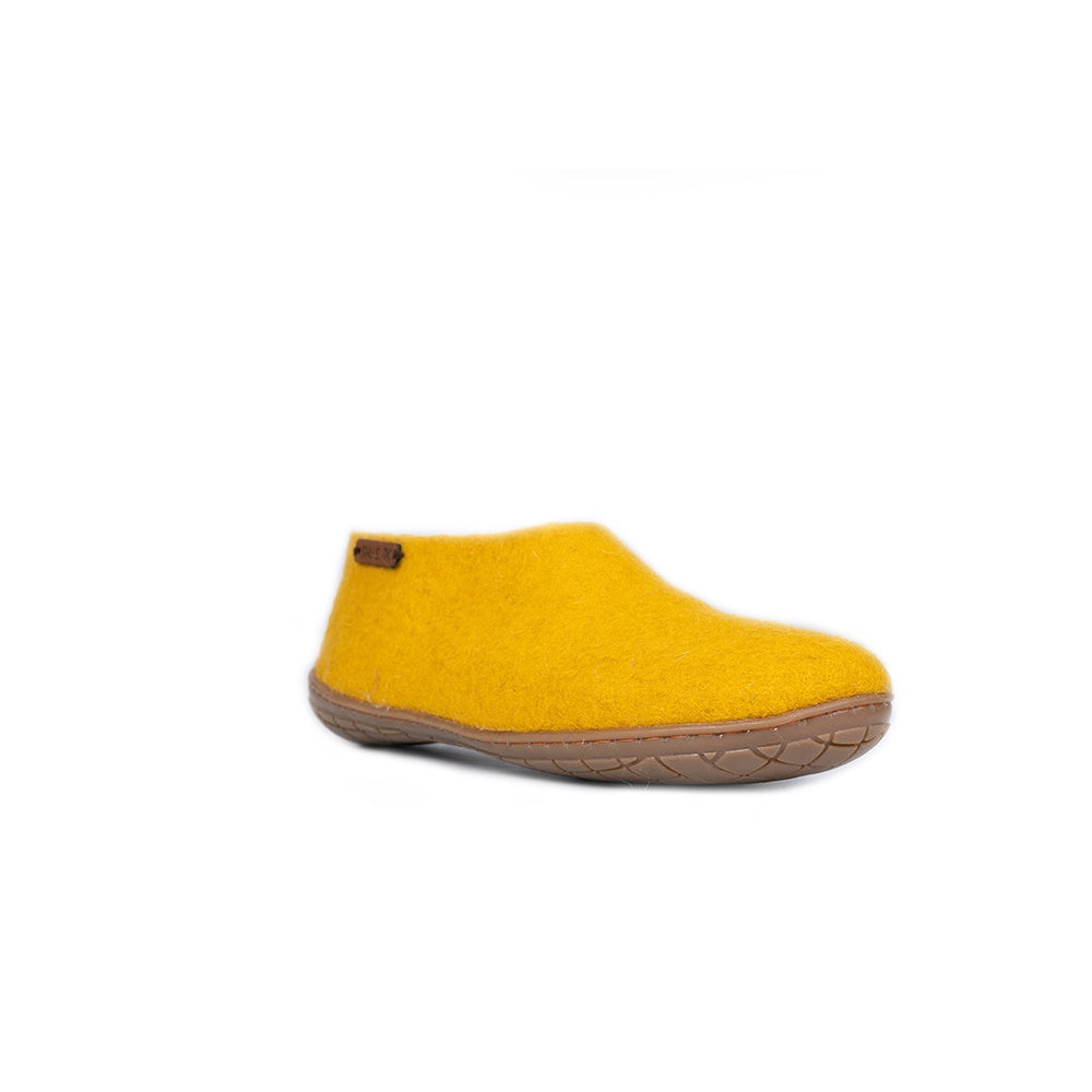 Wollhausschuhe (100 % reine Wolle) – Modell Currygelb mit Gummisohle – Dänisches Design von SHUS