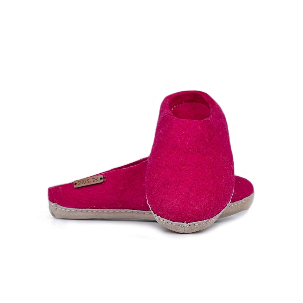 Wollpantoffel (100 % reine Wolle) – Modell Pink mit Ledersohle – dänisches Design von SHUS