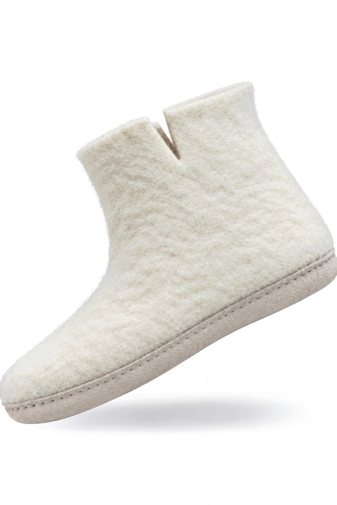 Wollstiefel (100 % reine Wolle) – Modell Beige mit Ledersohle