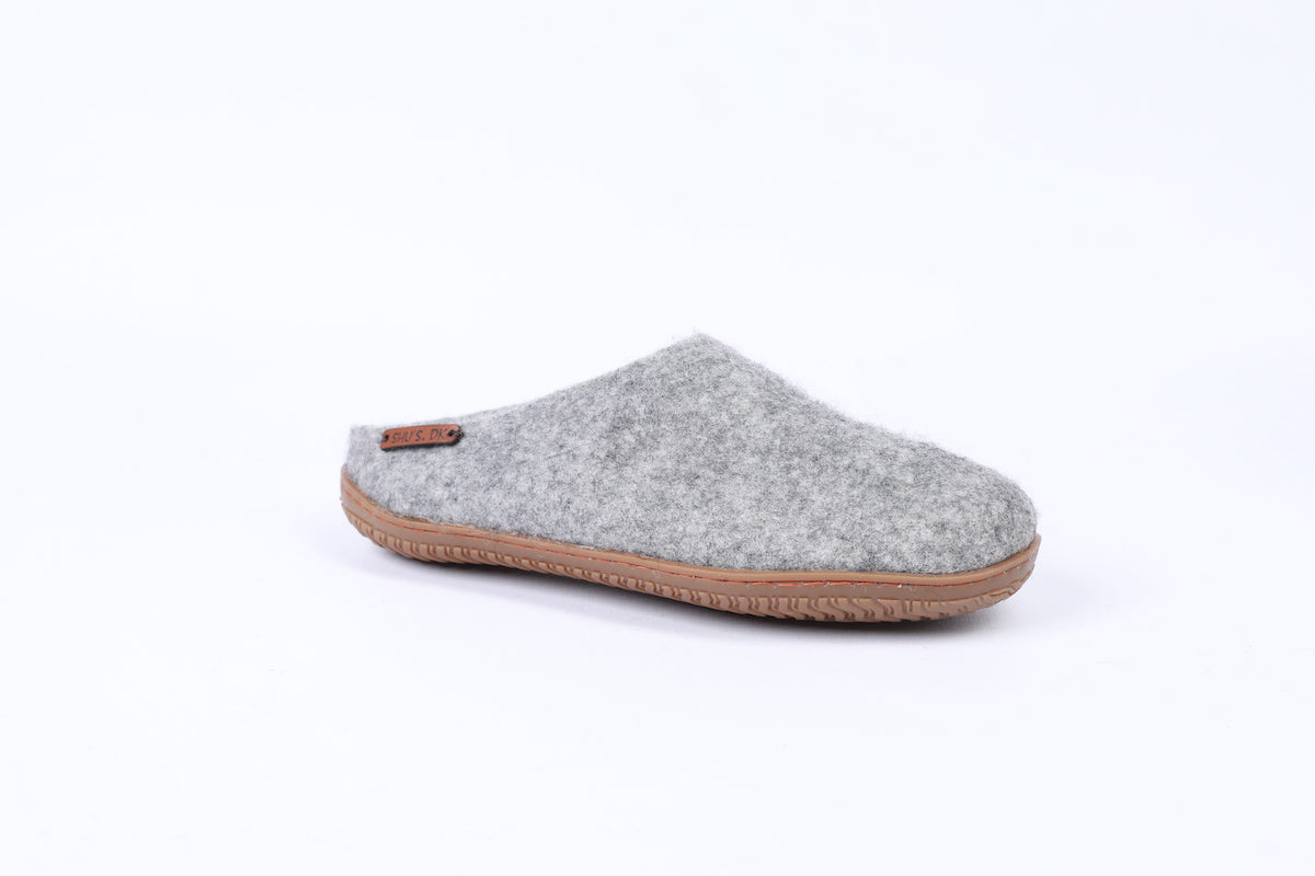 Wollpantoffel (100 % reine Wolle) – Modell Grau mit Gummisohle – Dänisches Design von SHUS