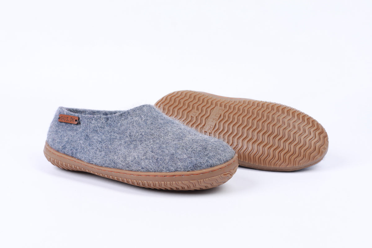 Wollhausschuhe (100 % reine Wolle) – Modell Denim mit Gummisohle – Dänisches Design von SHUS