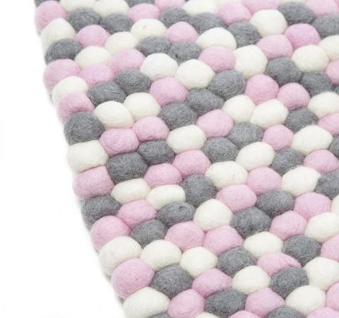 Kugelteppich Angebot: Runder Teppich aus Wolle - Rosa / Grau / Weiß