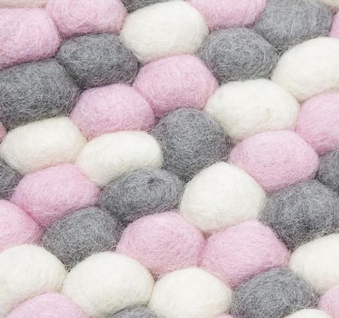Kugelteppich Angebot: Runder Teppich aus Wolle - Rosa / Grau / Weiß