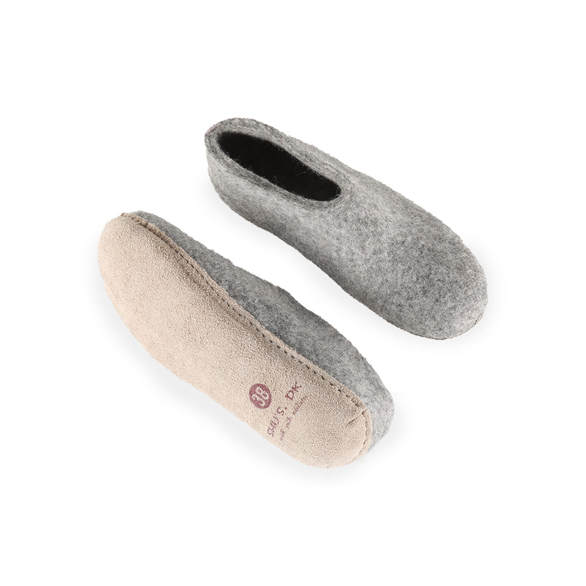 Wollhausschuhe (100 % reine Wolle) – Modell Grau mit Ledersohle – Dänisches Design von SHUS