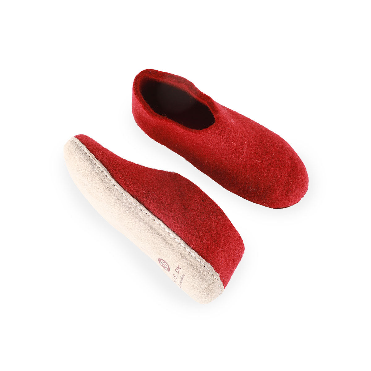 Wollhausschuhe (100 % reine Wolle) – Modell Rot mit Ledersohle – Dänisches Design von SHUS