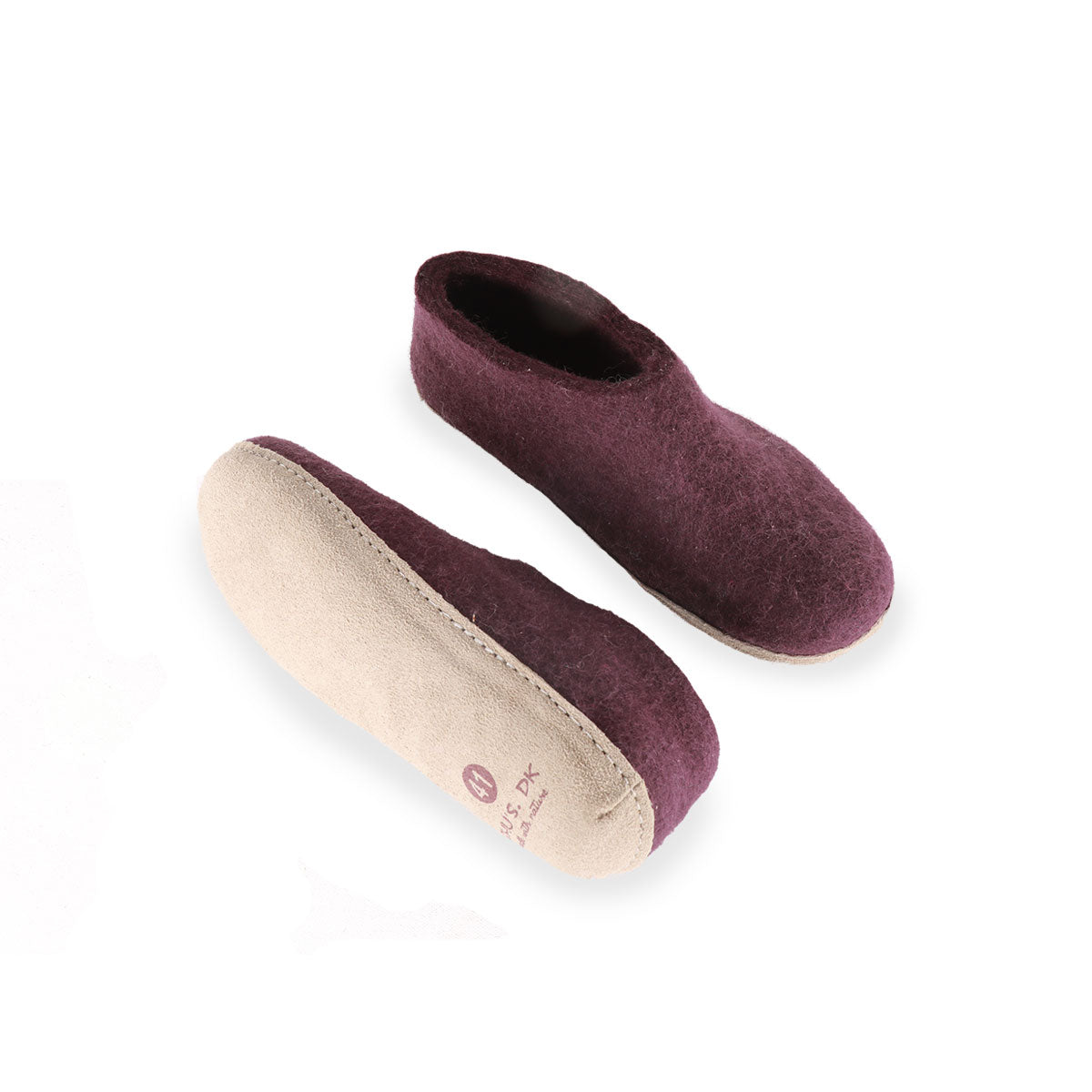 Wollhausschuhe (100 % reine Wolle) – Modell Lila mit Ledersohle – Dänisches Design von SHUS