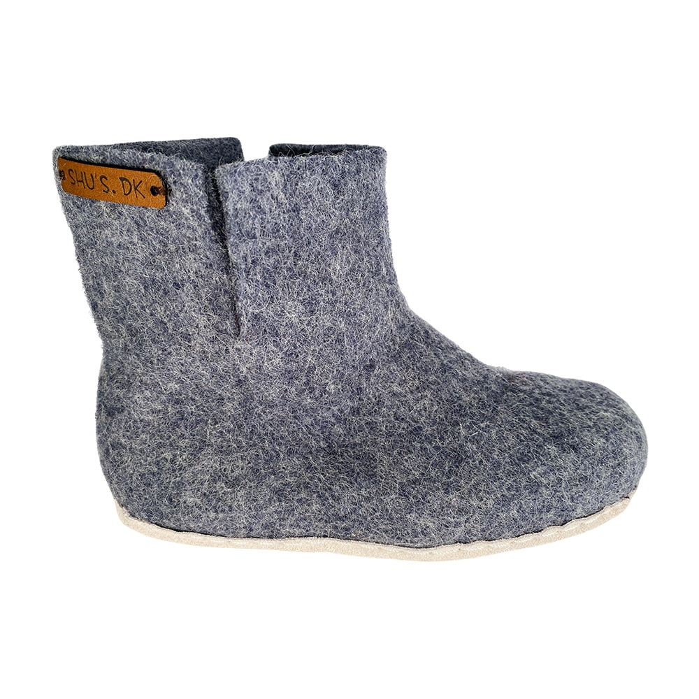 Wollstiefel für Kinder (100 % reine Wolle) – Modell Denim mit Ledersohle – dänisches Design von SHUS