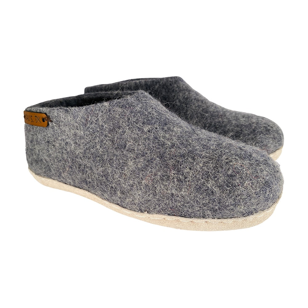 Wollhausschuhe für Kinder (100 % reine Wolle) – Modell Denim mit Ledersohle – dänisches Design von SHUS