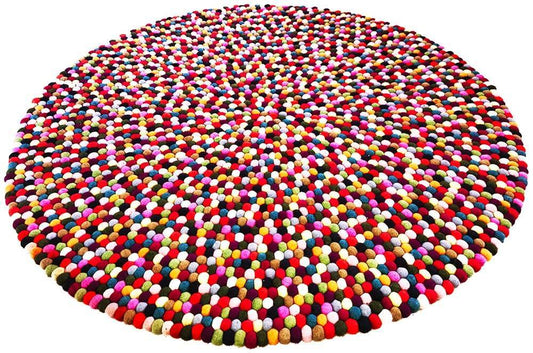 Handgefertigter Kugelteppich aus 100 % reiner Wolle - Mehrfarbig