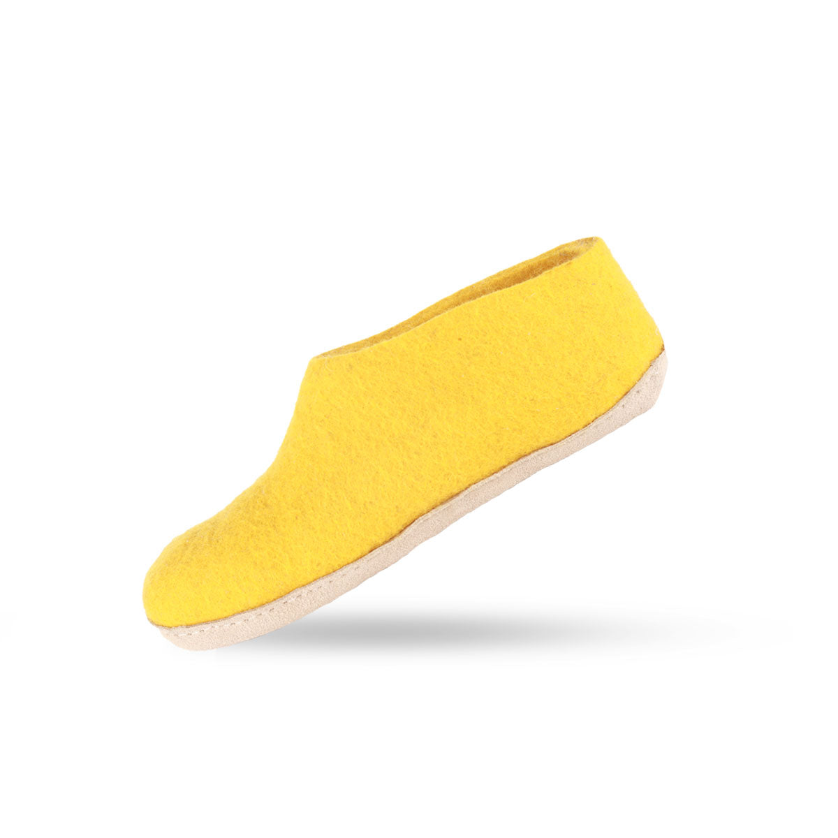Wollhausschuhe (100 % reine Wolle) – Modell Currygelb mit Ledersohle – Dänisches Design von SHUS
