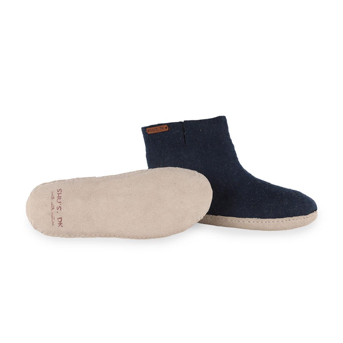 Wollstiefel für Kinder (100 % reine Wolle) – Modell Blau mit Ledersohle – Dänisches Design von SHUS