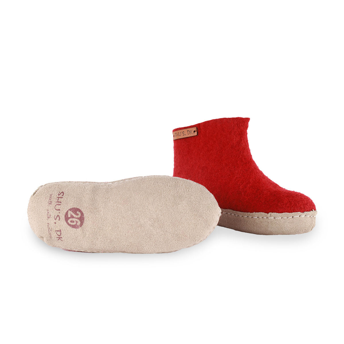 Wollstiefel für Kinder (100 % reine Wolle) – Modell Rot mit Ledersohle – Dänisches Design von SHUS