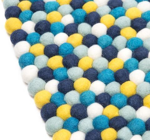 Kugelteppich handgefertigt aus 100 % reiner Wolle - Gelb Multifarben