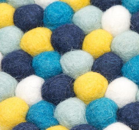 Kugelteppich handgefertigt aus 100 % reiner Wolle - Gelb Multifarben