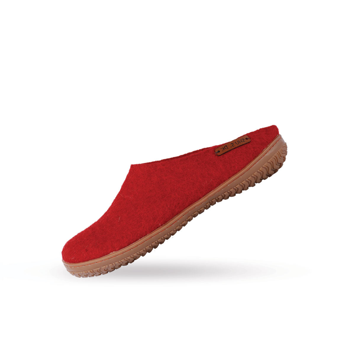 Wollpantoffel (100 % reine Wolle) – Modell Rot mit Gummisohle – Dänisches Design von SHUS