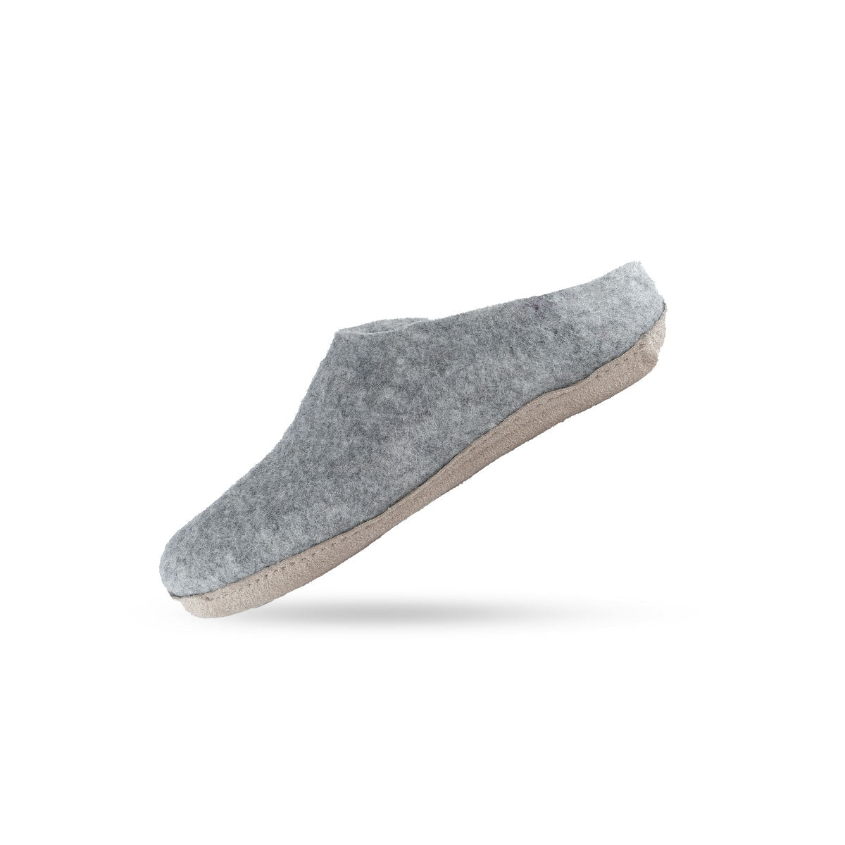 Wollpantoffel (100 % reine Wolle) – Modell Grau mit Ledersohle – Dänisches Design von SHUS