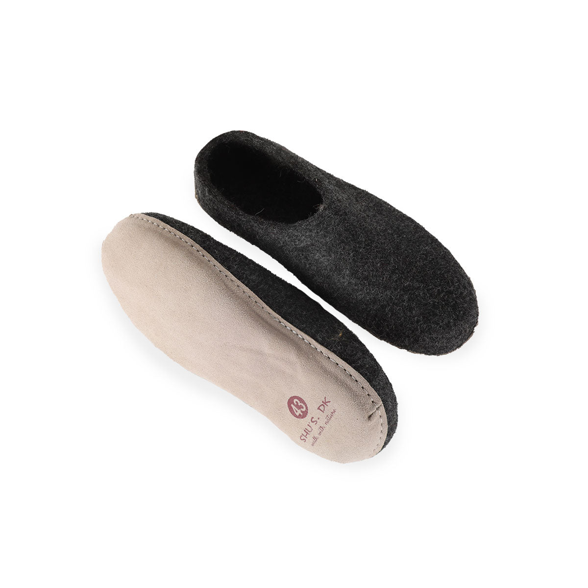 Wollpantoffel(100 % reine Wolle) – Modell Koks mit Sohle aus Leder – Dänisches Design von SHUS
