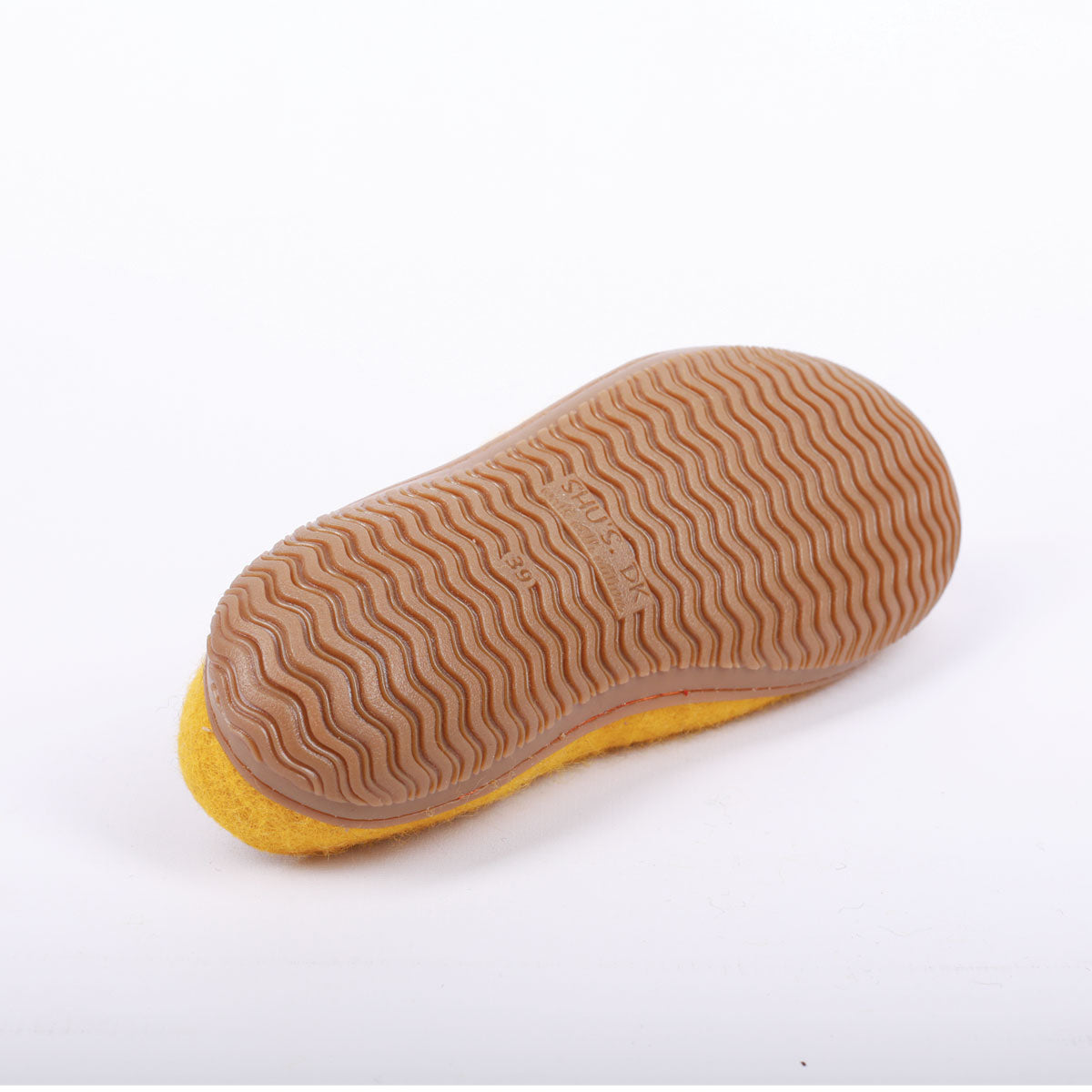 Wollhausschuhe (100 % reine Wolle) – Modell Currygelb mit Gummisohle – Dänisches Design von SHUS