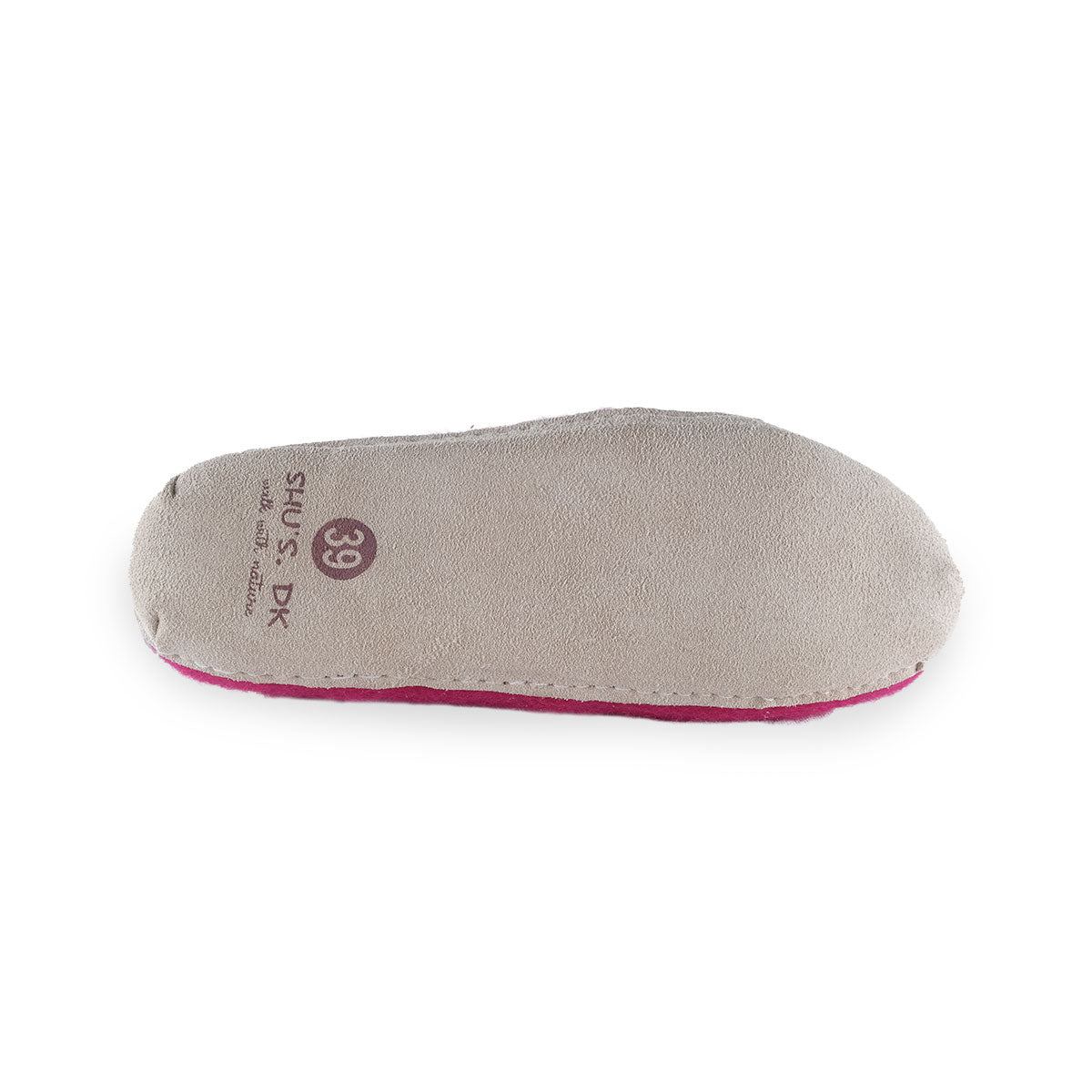 Wollpantoffel (100 % reine Wolle) – Modell Pink mit Ledersohle – dänisches Design von SHUS