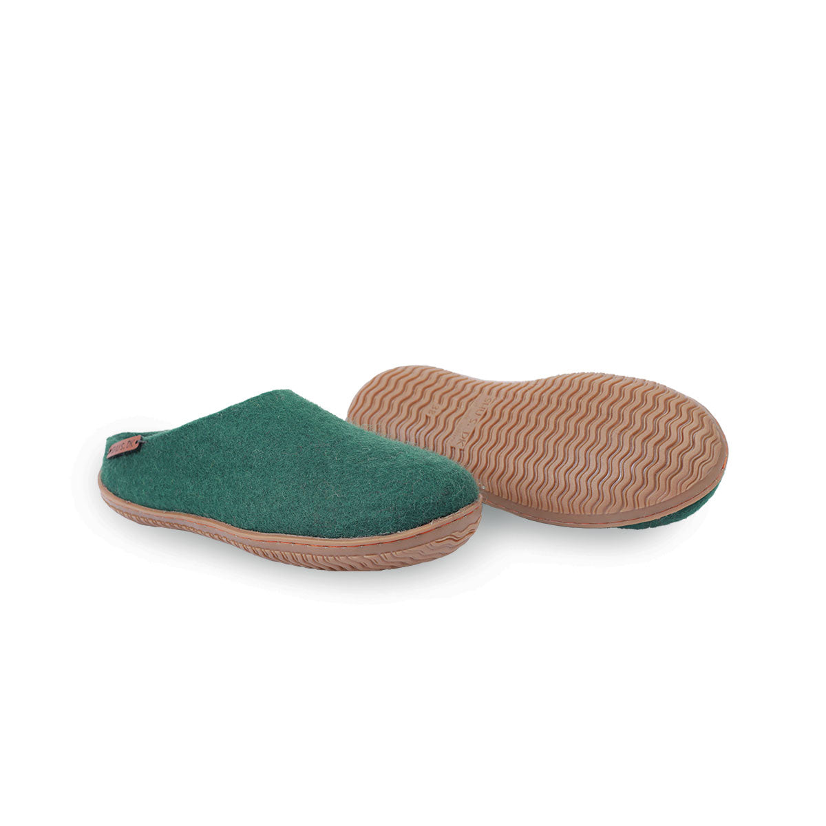 Wollpantoffel (100 % reine Wolle) – Modell Grün mit Gummisohle – Dänisches Design von SHUS