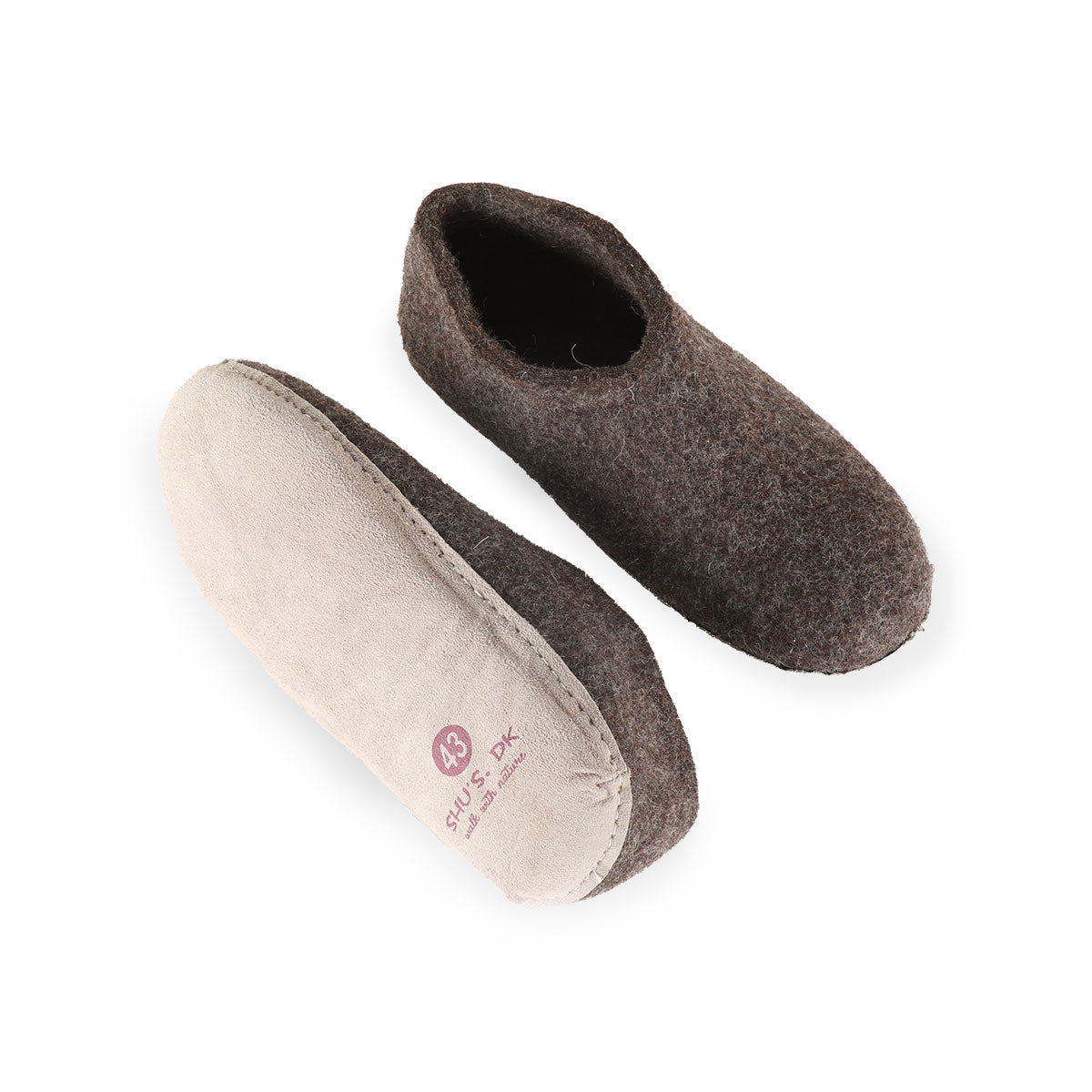 Wollhausschuhe (100 % reine Wolle) – Modell Braun mit Ledersohle – Dänisches Design von SHUS