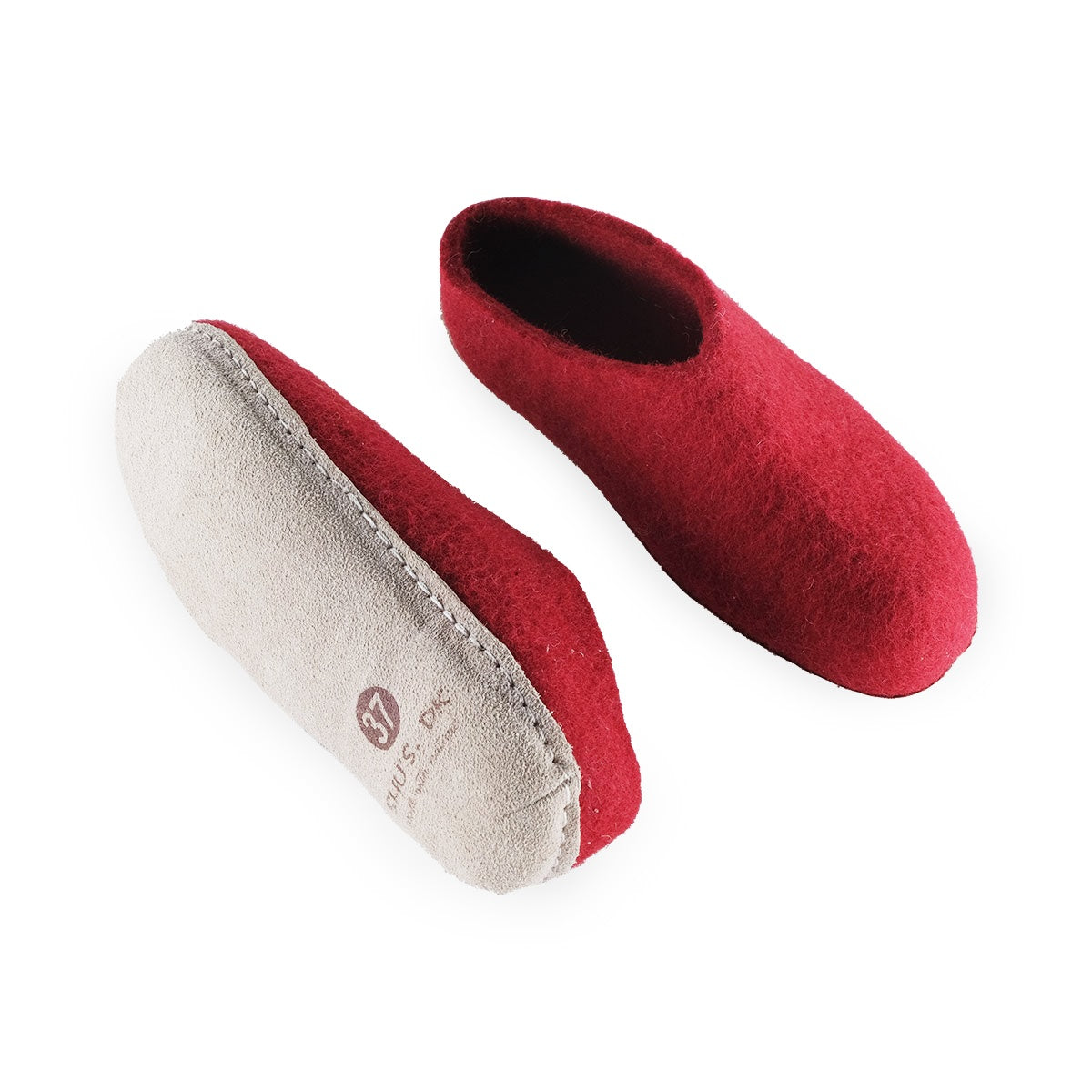 Wollpantoffel (100 % reine Wolle) – Modell Rot mit Ledersohle – Dänisches Design von SHUS