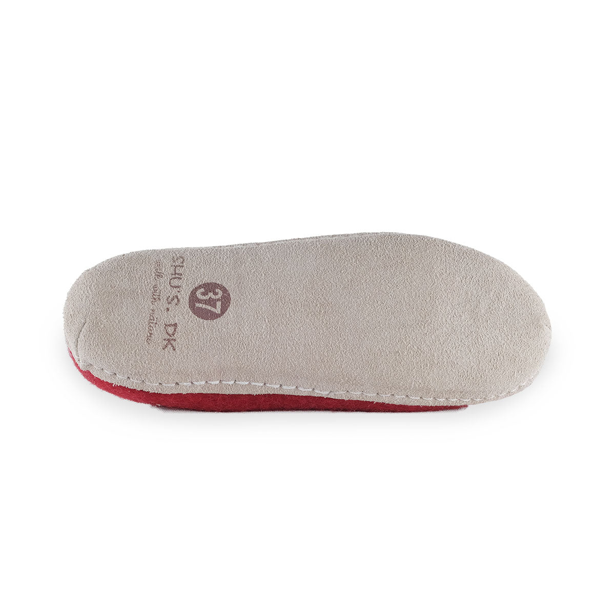 Wollpantoffel (100 % reine Wolle) – Modell Rot mit Ledersohle – Dänisches Design von SHUS