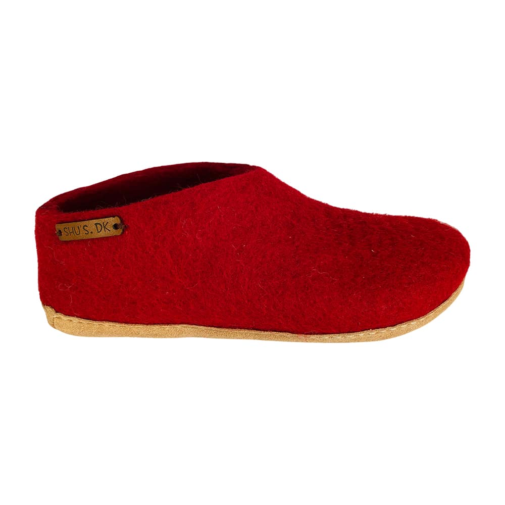 Wollhausschuhe (100 % reine Wolle) – Modell Rot mit Ledersohle – Dänisches Design von SHUS