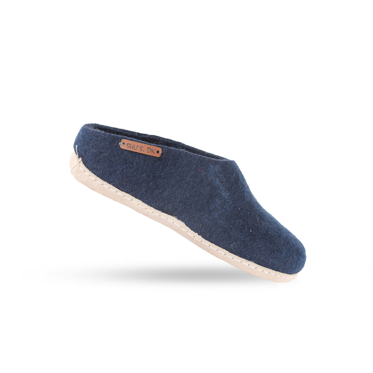 Wollpantoffel (100 % reine Wolle) – Modell Blau mit Ledersohle – Dänisches Design von SHUS