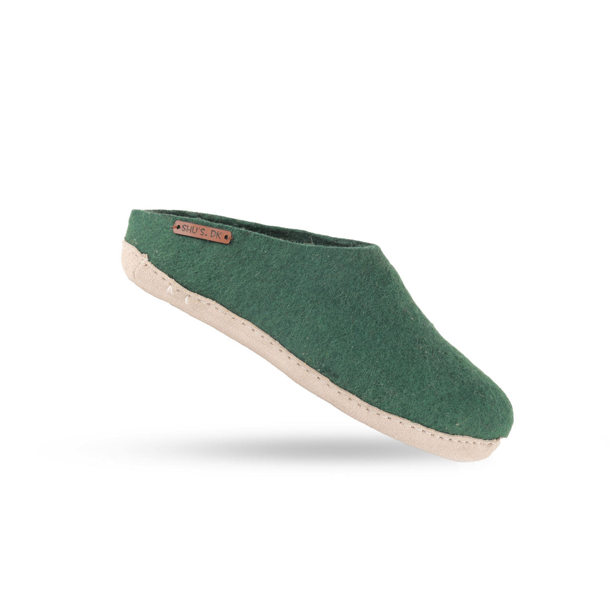Wollpantoffel (100 % reine Wolle) – Modell Grün mit Ledersohle – Dänisches Design von SHUS