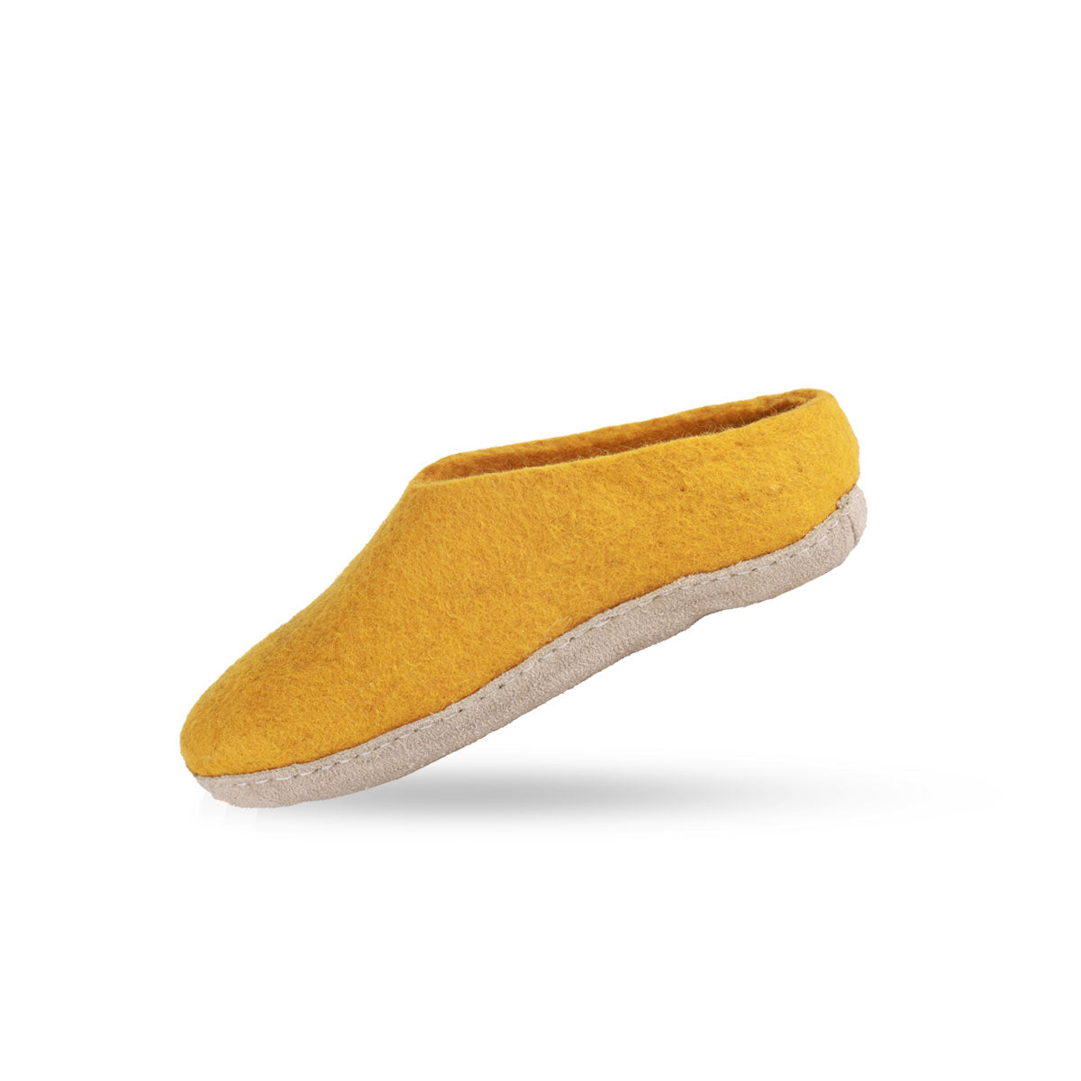 Wollpantoffel (100 % reine Wolle) – Modell Currygelb mit Ledersohle – Dänisches Design von SHUS