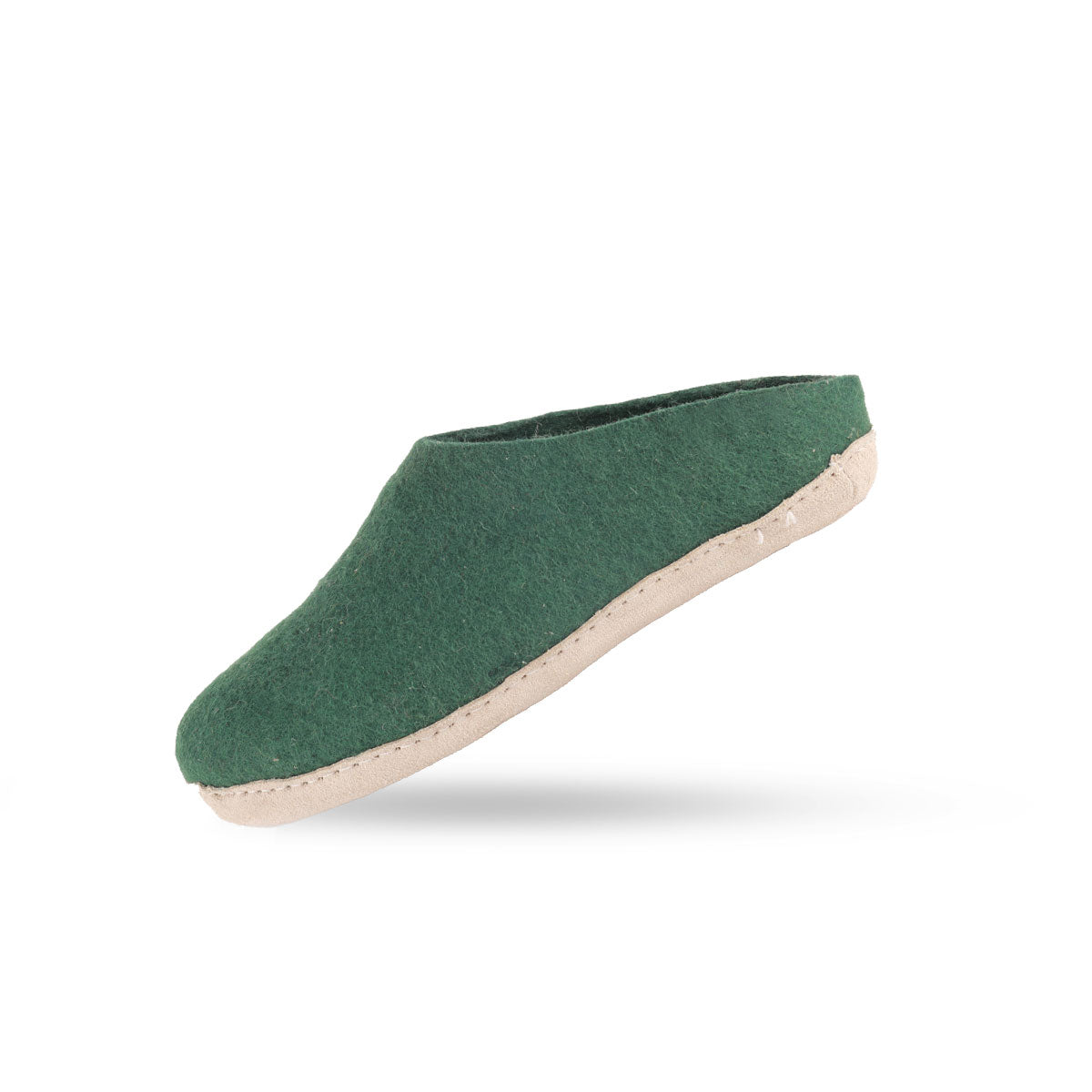 Wollpantoffel (100 % reine Wolle) – Modell Grün mit Ledersohle – Dänisches Design von SHUS