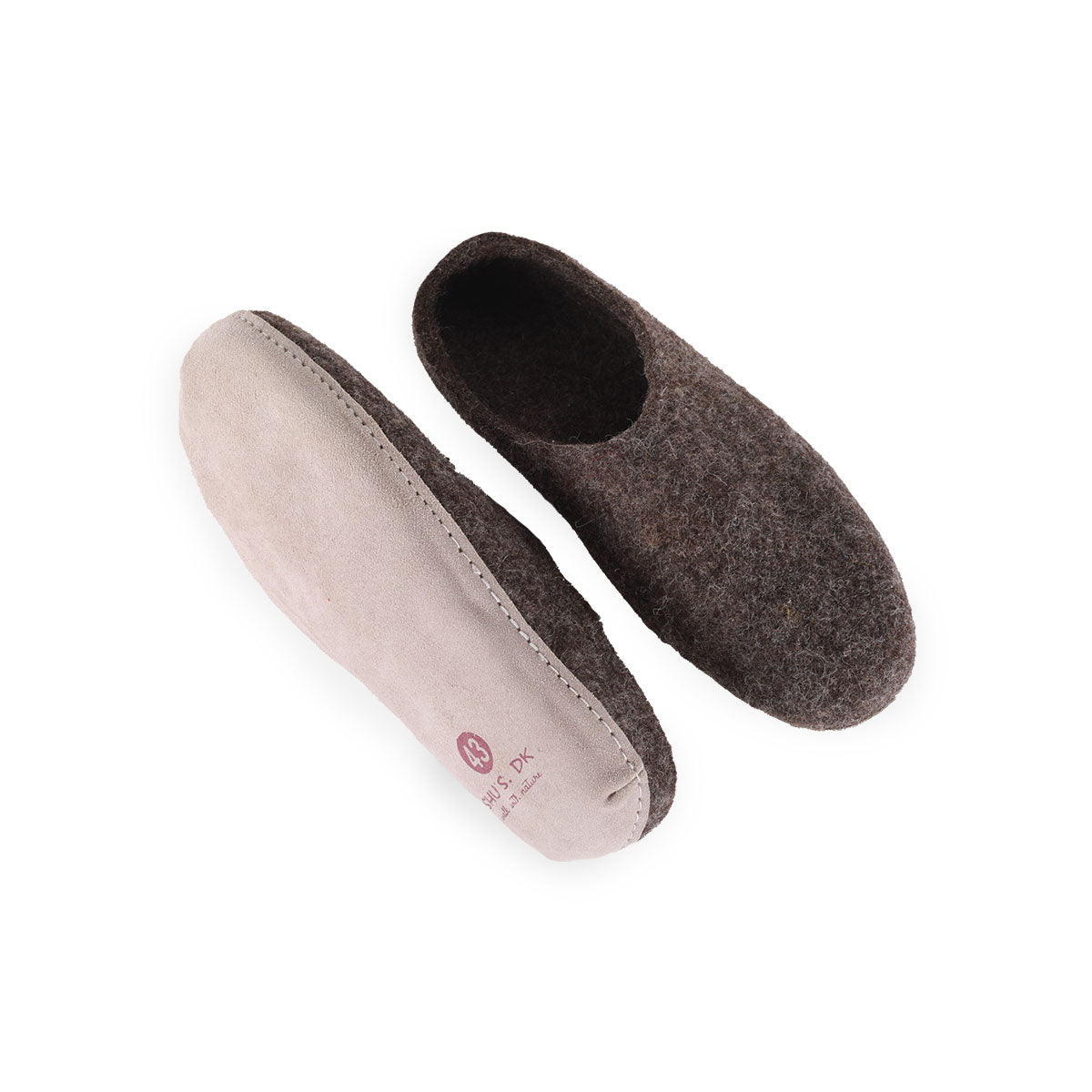 Wollpantoffel(100 % reine Wolle) – Modell Braun mit Ledersohle – Dänisches Design von SHUS