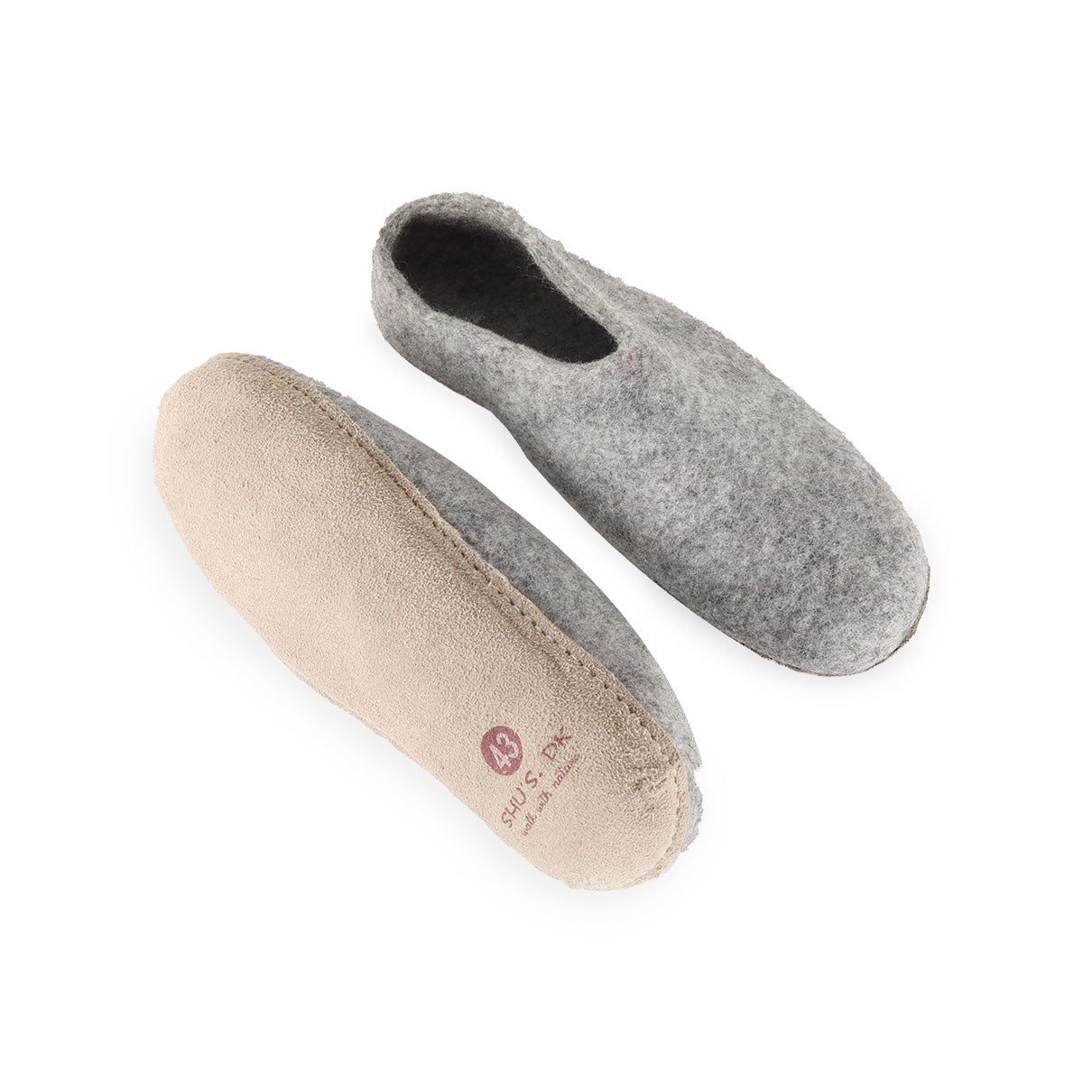 Wollpantoffel (100 % reine Wolle) – Modell Denim mit Ledersohle – dänisches Design von SHUS