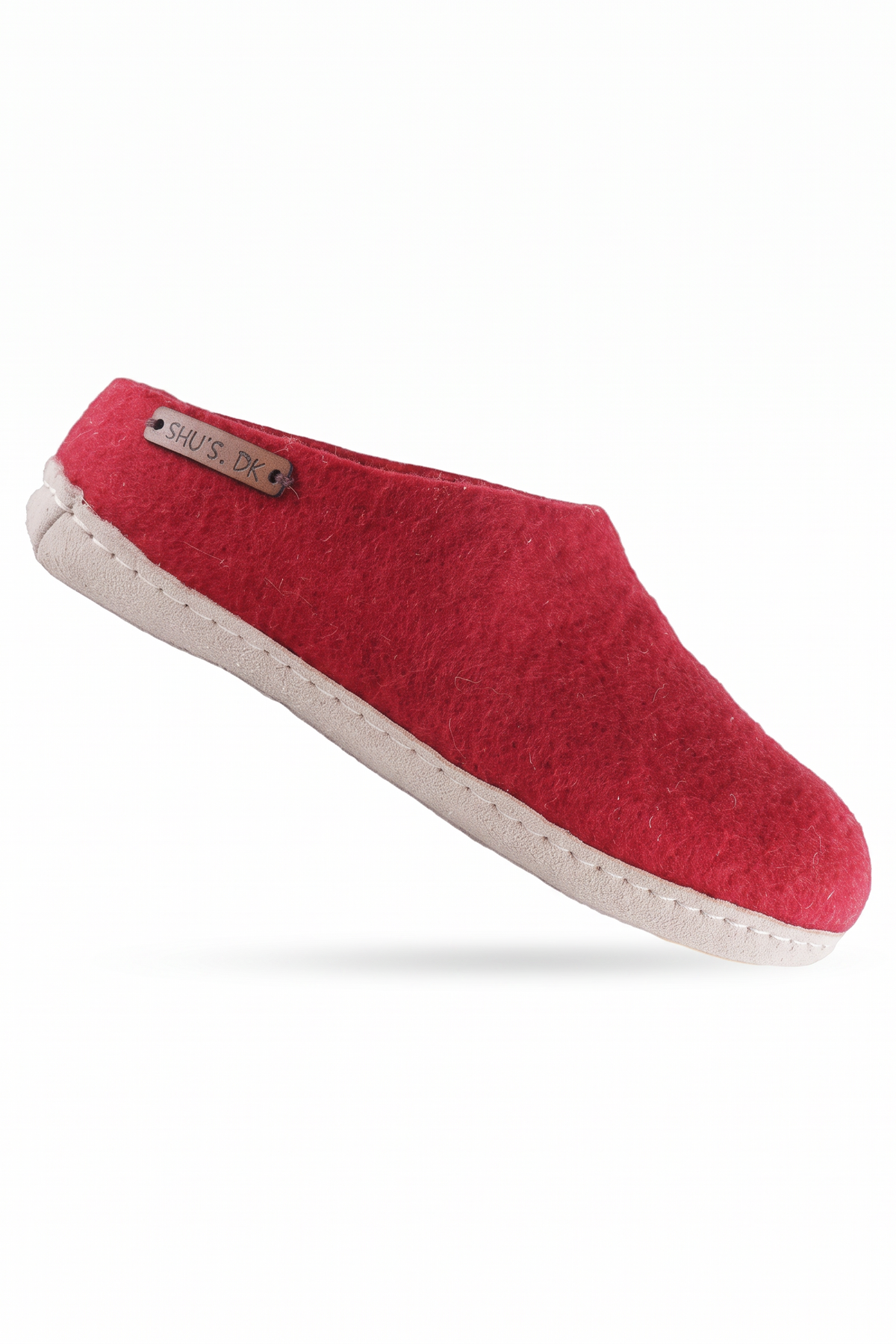 Wollpantoffel (100 % reine Wolle) – Modell Rot mit Ledersohle – Dänisches Design von SHUS