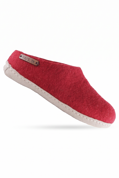 Wollpantoffel (100 % reine Wolle) – Modell Rot mit Ledersohle – Dänisches Design von SHUS