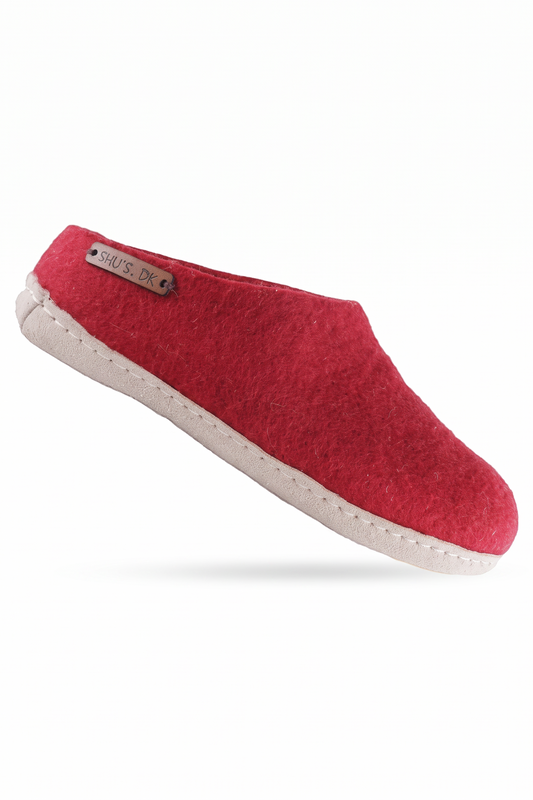 Wollpantoffel (100 % reine Wolle) – Modell Rot mit Ledersohle – Dänisches Design von SHUS