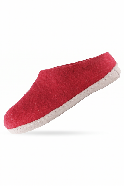 Wollpantoffel (100 % reine Wolle) – Modell Rot mit Ledersohle – Dänisches Design von SHUS