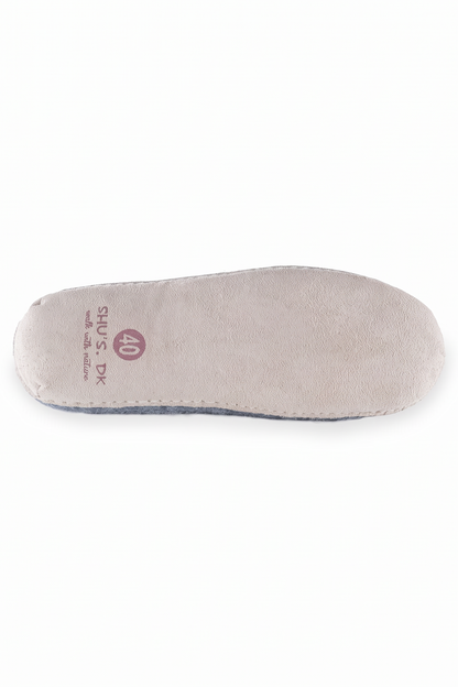 Wollpantoffel (100 % reine Wolle) – Modell Grau mit Ledersohle – Dänisches Design von SHUS