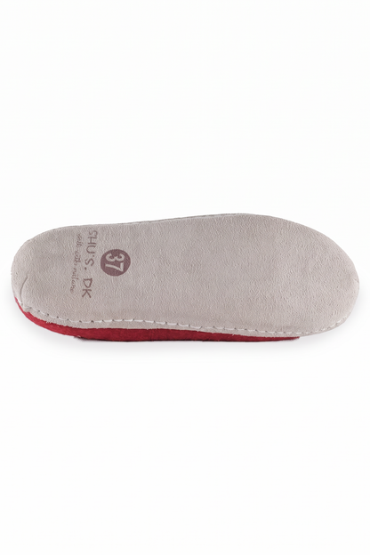 Wollpantoffel (100 % reine Wolle) – Modell Rot mit Ledersohle – Dänisches Design von SHUS