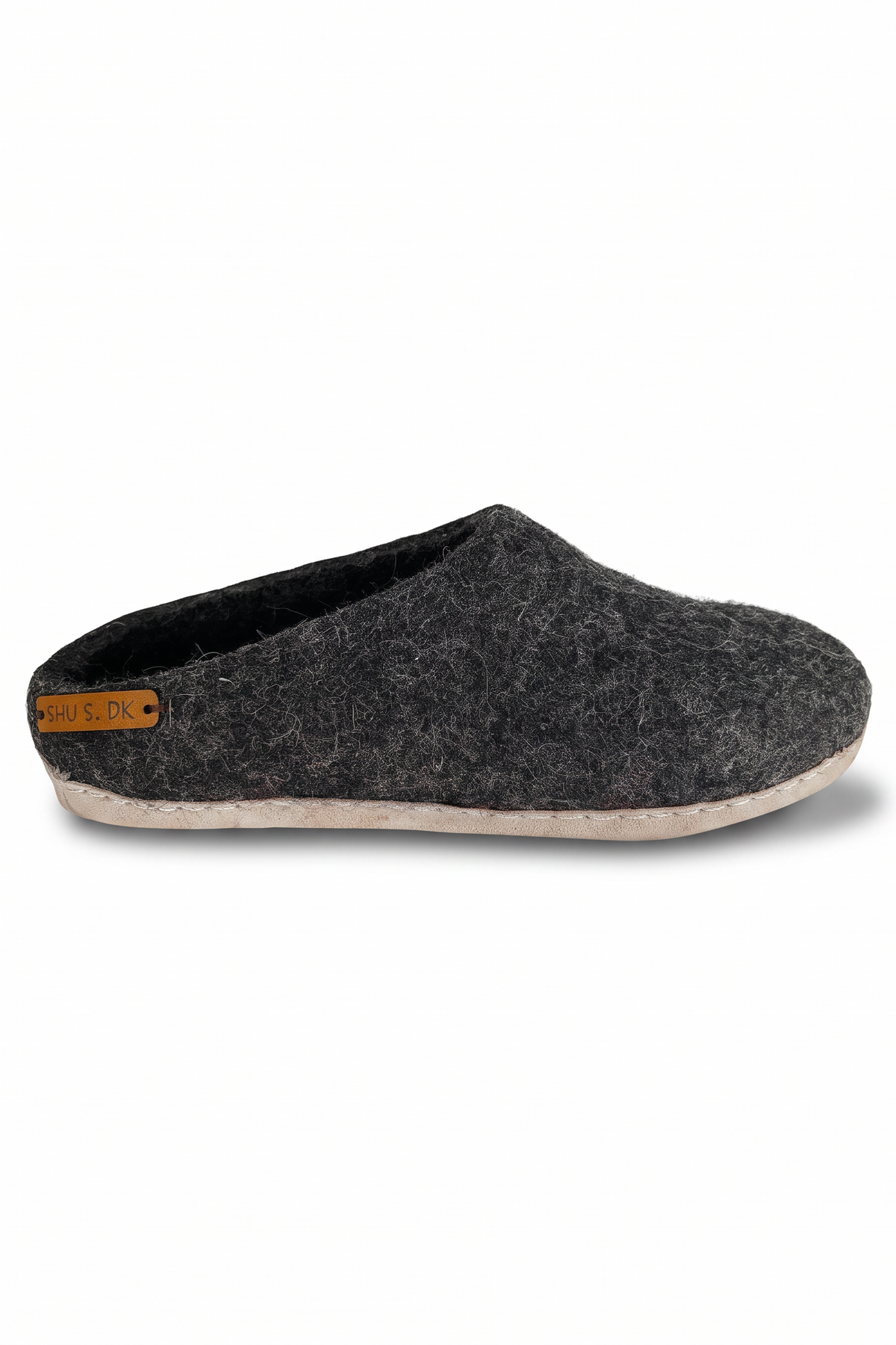 Wollpantoffel(100 % reine Wolle) – Modell Koks mit Sohle aus Leder – Dänisches Design von SHUS