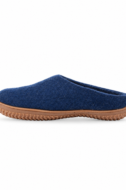 Wollpantoffel (100 % reine Wolle) – Modell Blau mit Gummisohle – Dänisches Design von SHUS