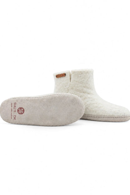 Wollstiefel (100 % reine Wolle) – Modell Beige mit Ledersohle