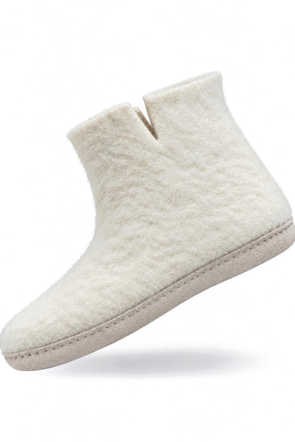 Wollstiefel (100 % reine Wolle) – Modell Beige mit Ledersohle