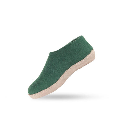 Wollhausschuhe für Kinder (100% reine Wolle) - Modell Grün mit Ledersohle - Dänisches Design von SHUS