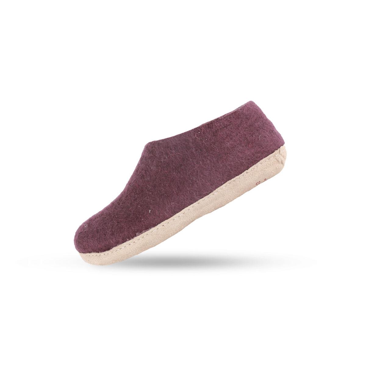 Wollhausschuhe Kinder (100 % reine Wolle) – Modell Lila mit Ledersohle – Dänisches Design von SHUS