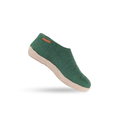 Wollhausschuhe für Kinder (100% reine Wolle) - Modell Grün mit Ledersohle - Dänisches Design von SHUS