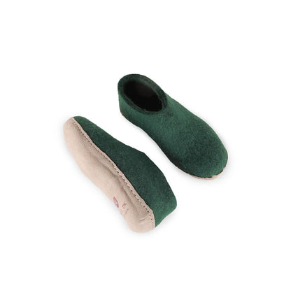 Wollhausschuhe für Kinder (100% reine Wolle) - Modell Grün mit Ledersohle - Dänisches Design von SHUS