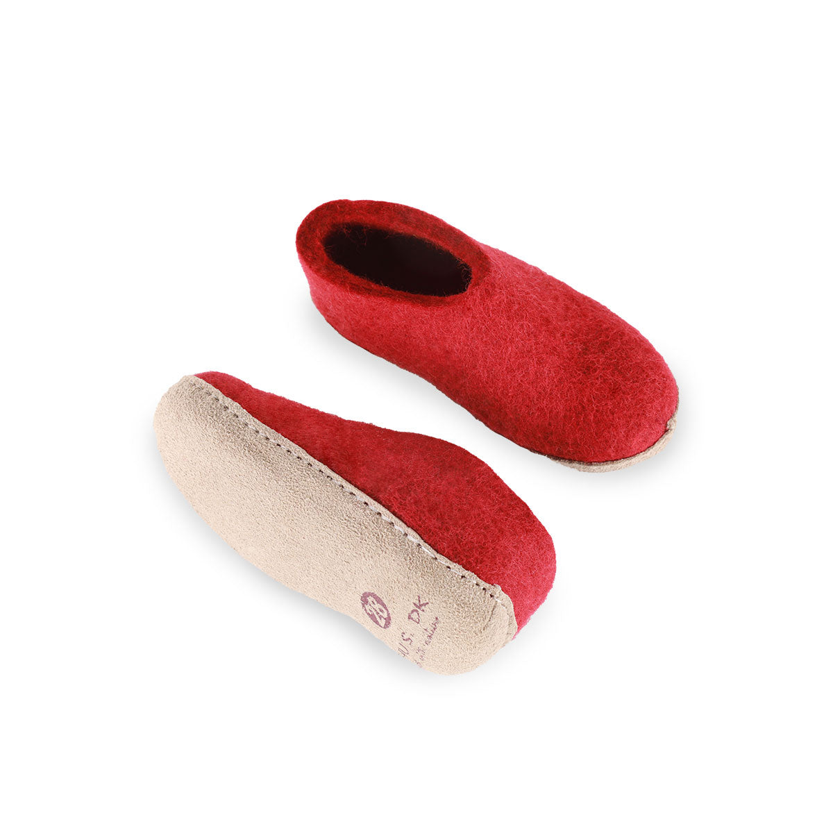 Wollhausschuhe Kinder (100 % reine Wolle) – Modell rot mit Ledersohle – dänisches Design von SHUS