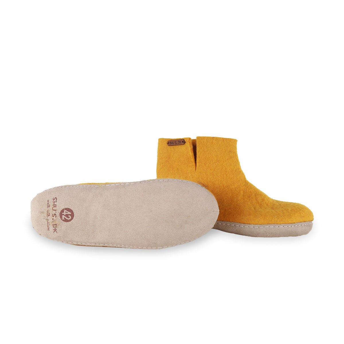 Wollstiefel (100 % reine Wolle) – Modell Currygelb mit Ledersohle – Dänisches Design von SHUS